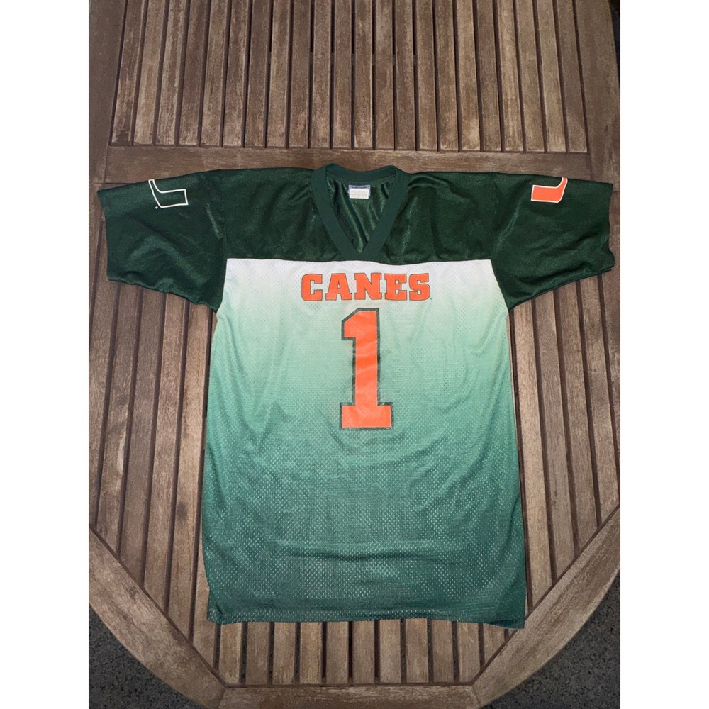 Vintage Miami Hurricanes Canes #1 Fade Mesh Football Jersey Youth L 14-16 - Picture 1 of 9